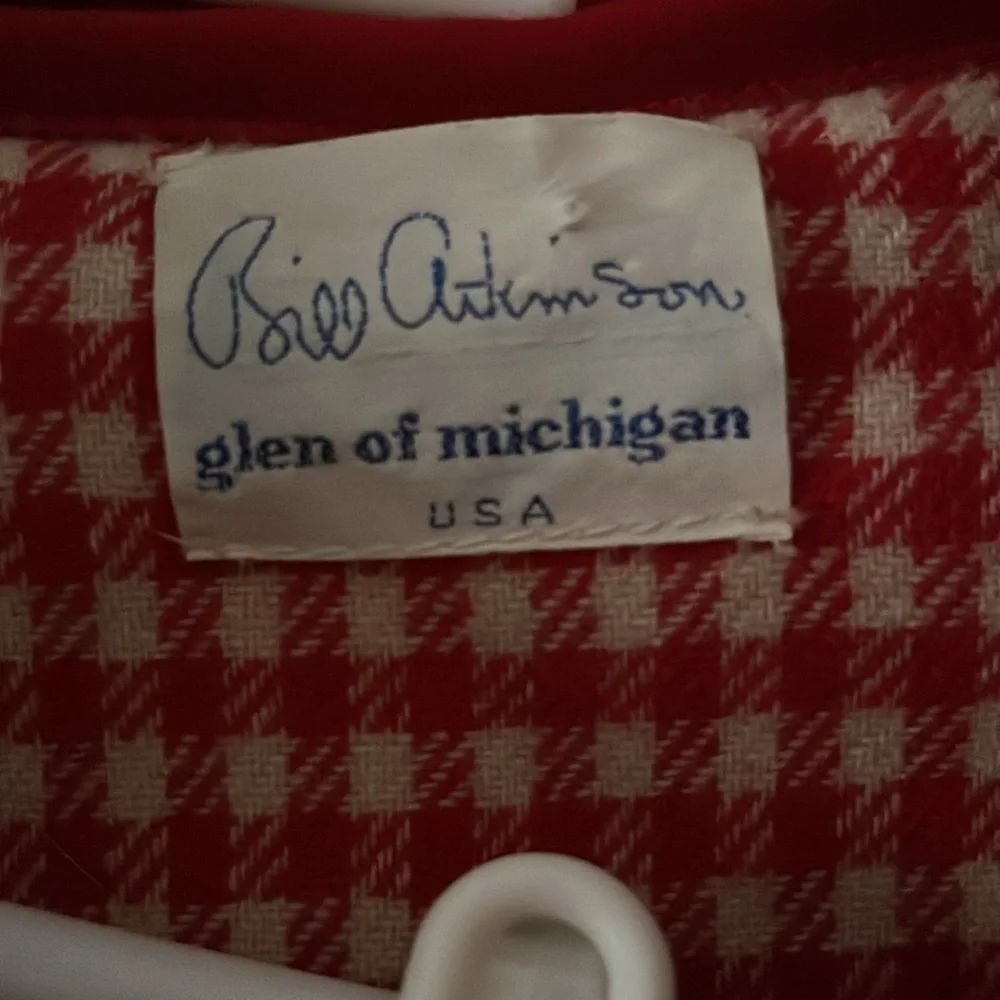 Bill Atkinson glen of Michigan wool red poncho jacket red and white checkered - Picture 2 of 5